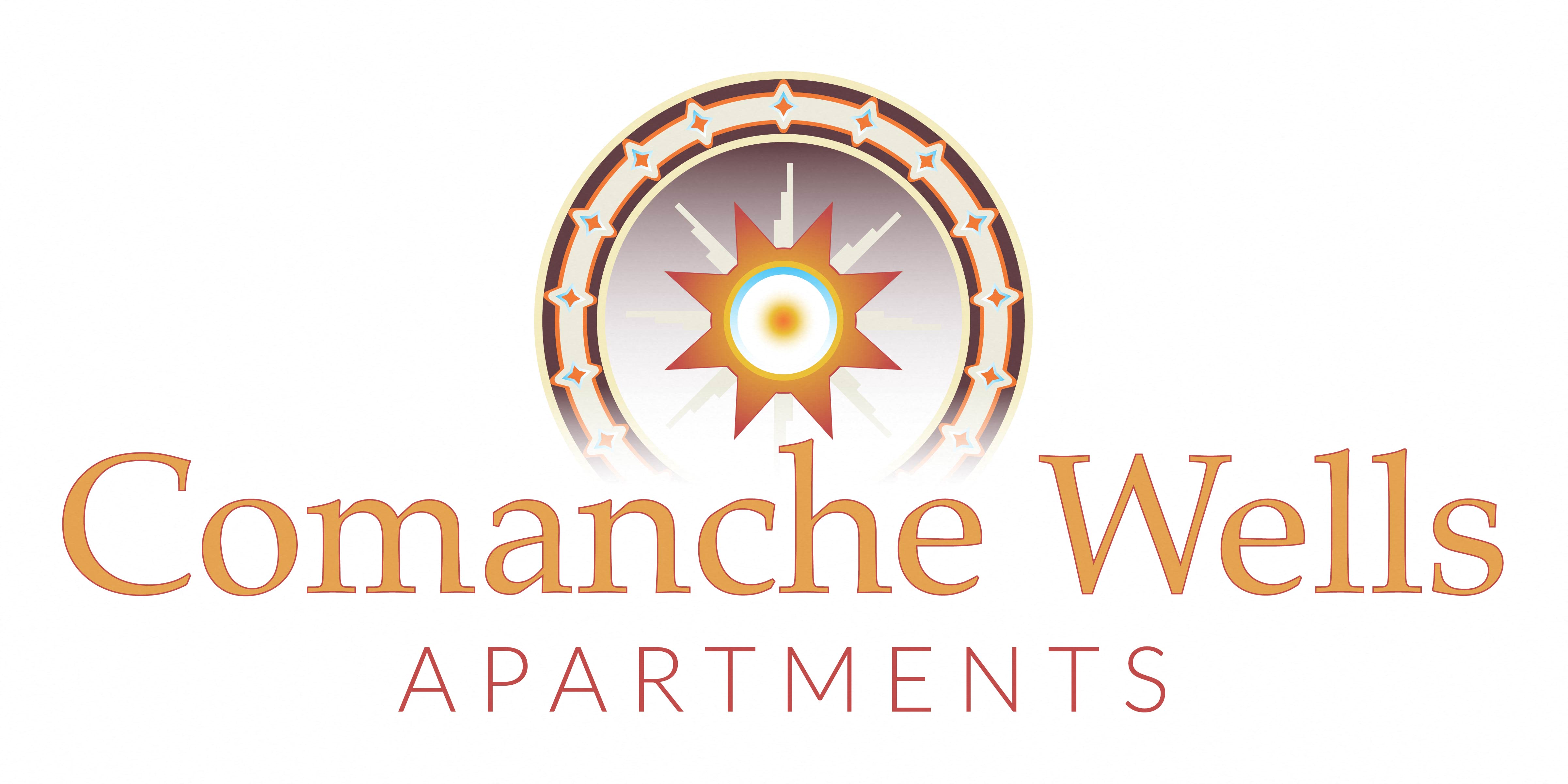the logo for comanche wells apartments is a circle with a star in the middle